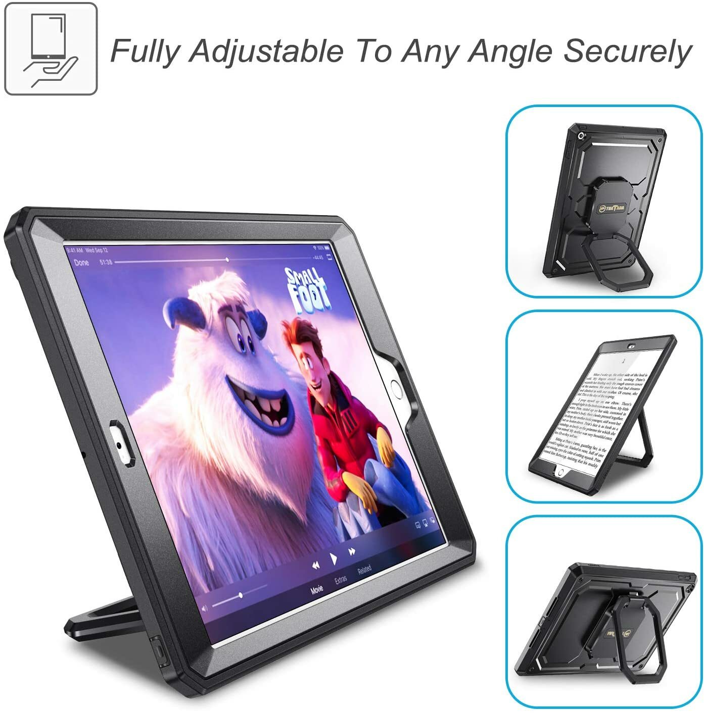 For iPad 10.2" 9th Generation 2021 Rotating Case Cover Built-in Screen Protector