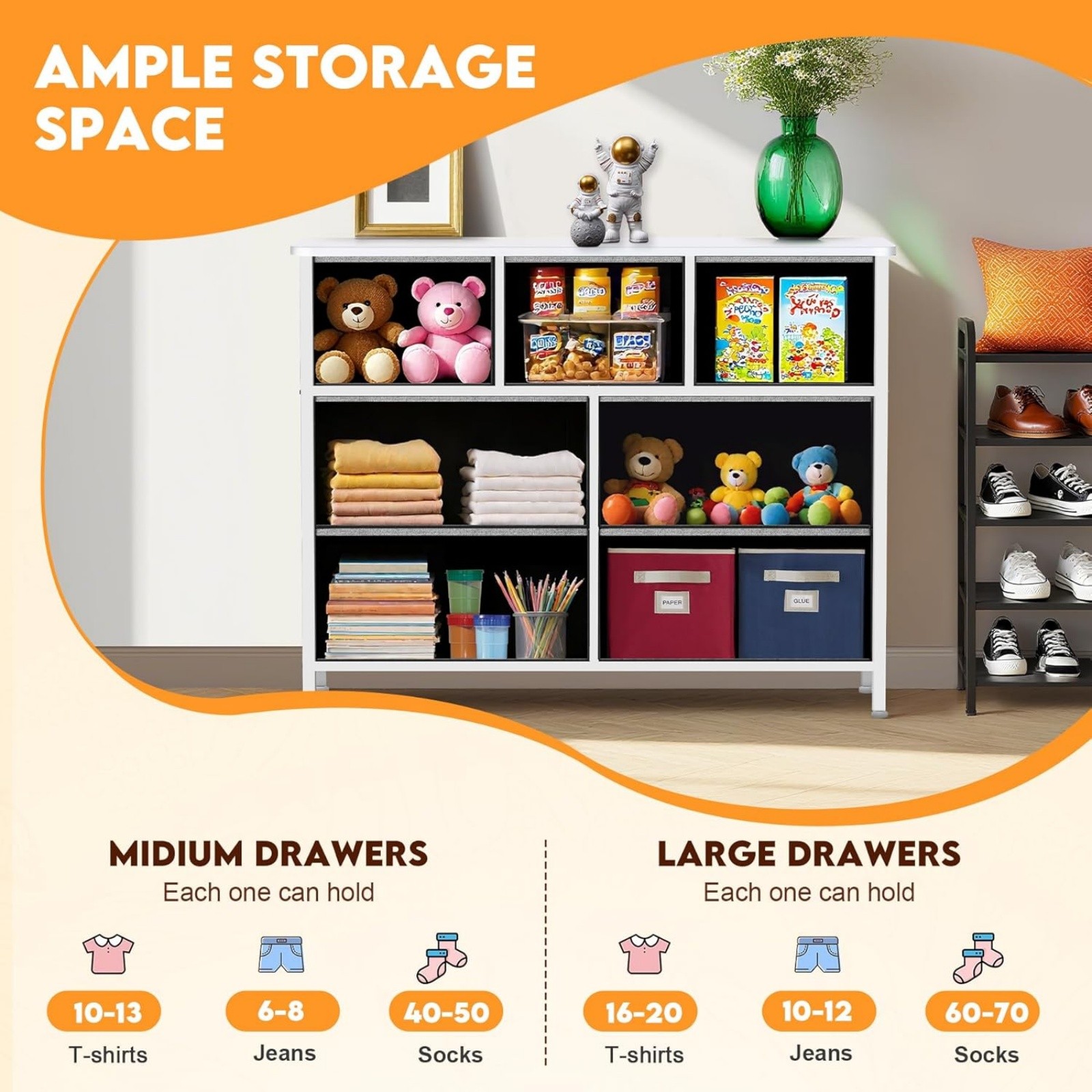 Curved White Dresser for Bedroom with 7 Drawers Storage Drawers Organizer Unit