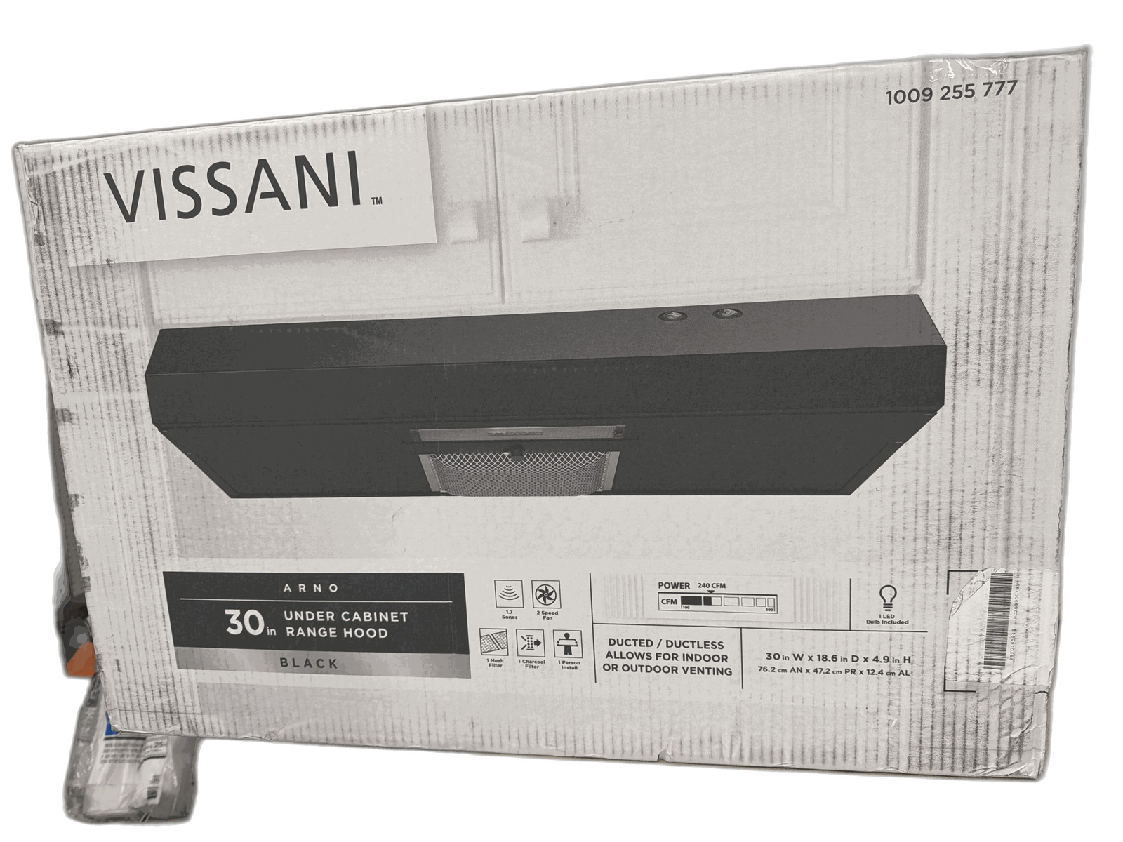 Vissani Arno 30" 240 CFM Under Cabinet Range Hood Black w Light Charcoal Filter