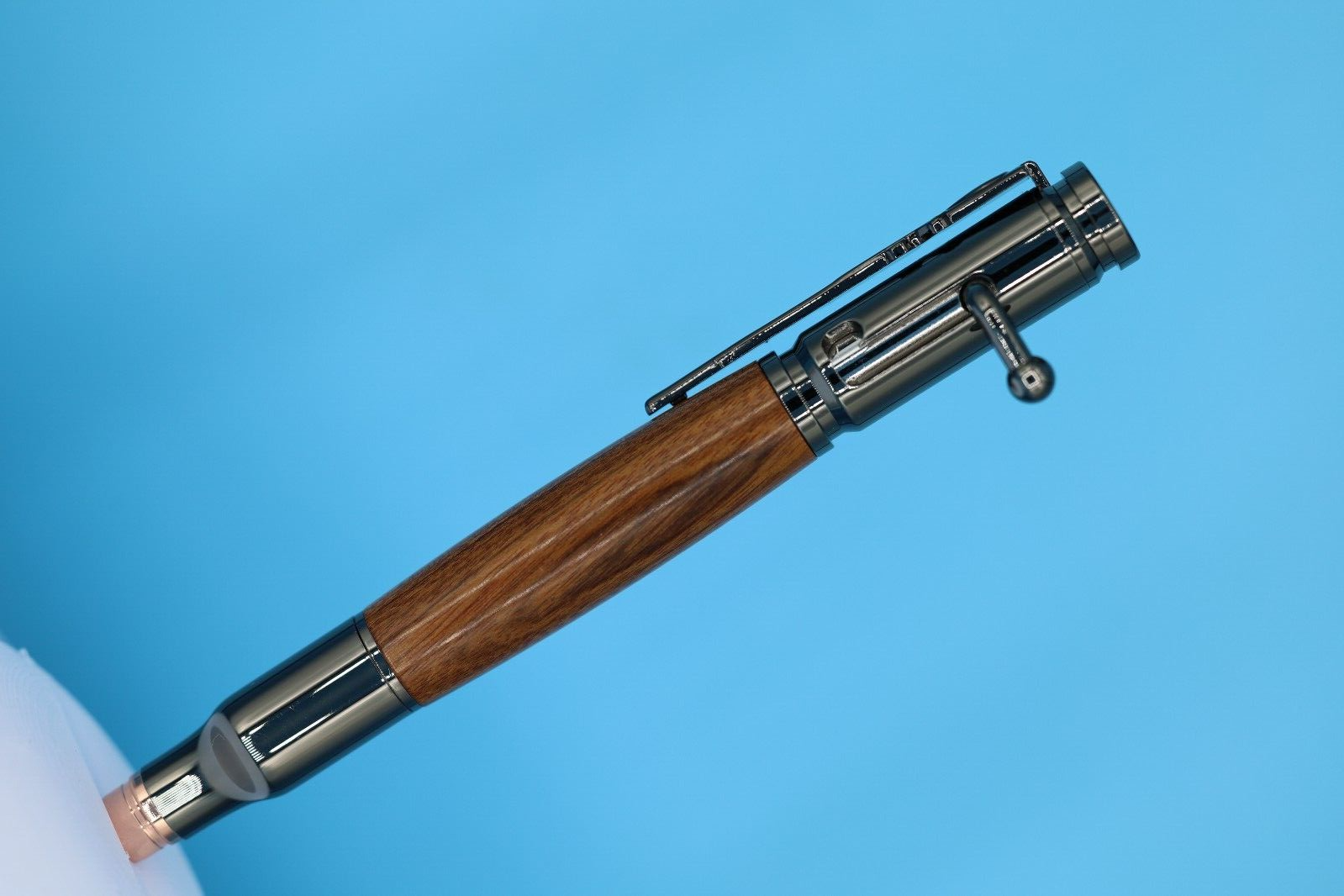 Bolt Action Pen in Popular Gun Metal Finish with Rosewood Barrel 30 Caliber Tip
