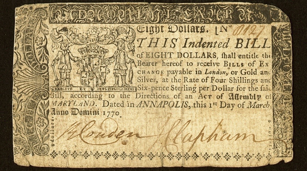 1770 MARYLAND, American Revolution Colonial Currency Bank Note MD-59, PCGS VF20