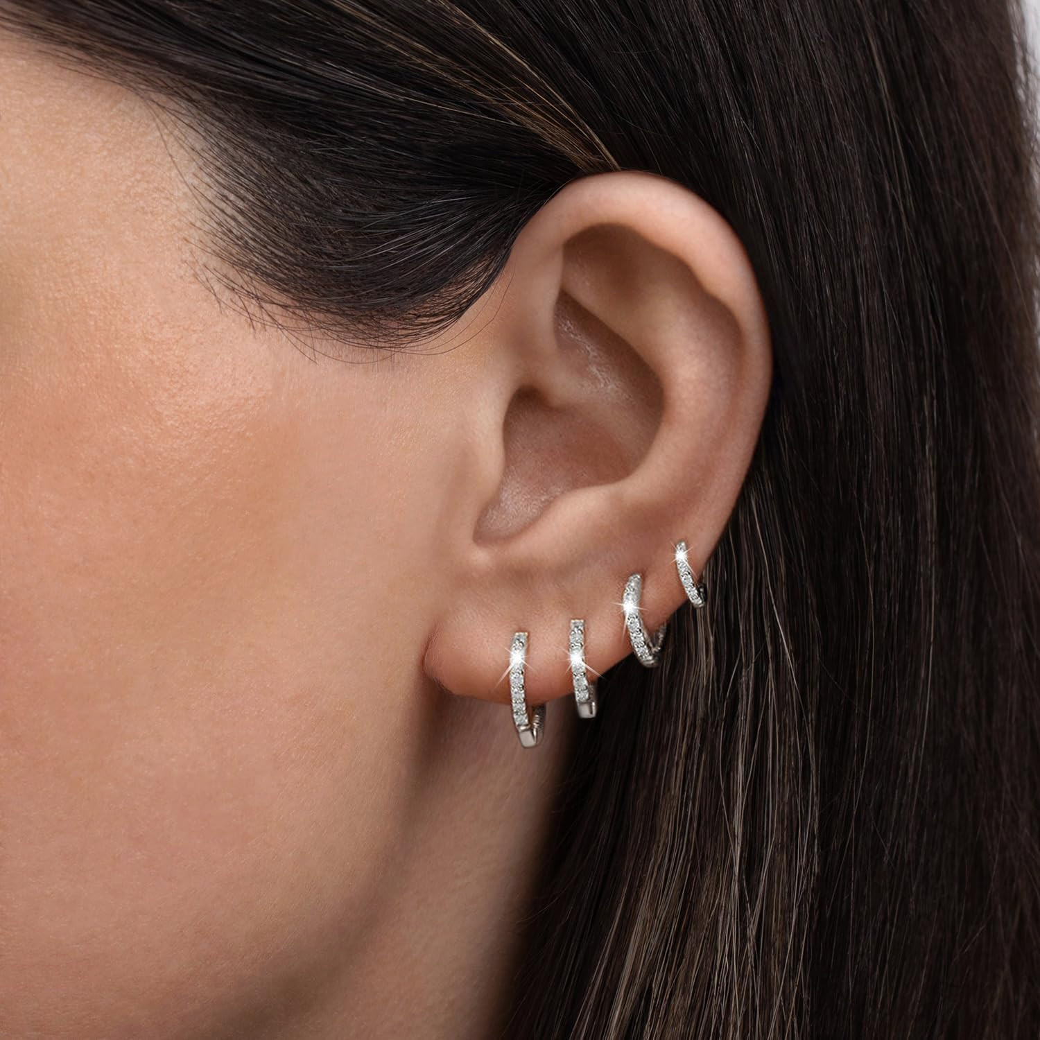 4 Pairs Small Silver Hoop Earrings Set for Women, Sterling Silver Tiny Lightweig