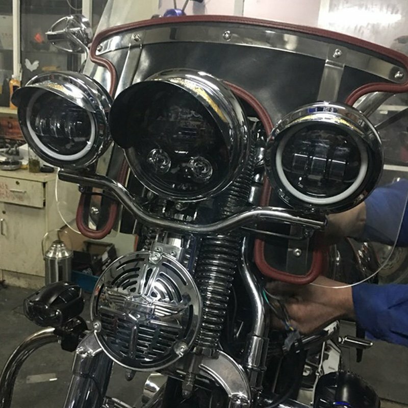 Pair 4.5" inch LED Projector Round Fog Light Angel Eyes Halo Motorcycle Ring DRL