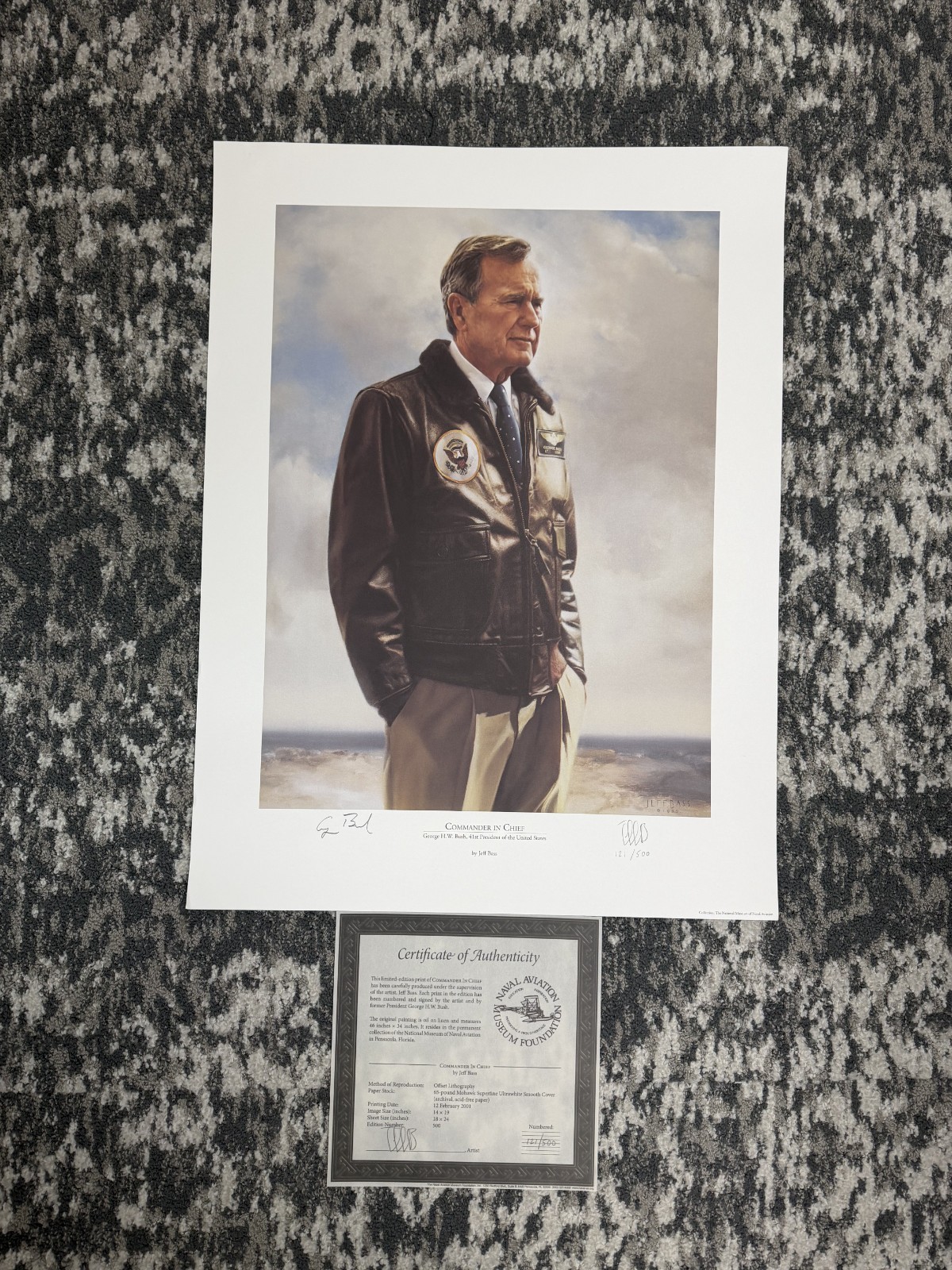 George W. H. Bush Signed "Commander in Chief Lithograph COA 18x24