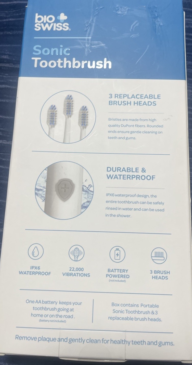 Bio Swiss Sonic Toothbrush with 3 Brush Heads Free Shipping