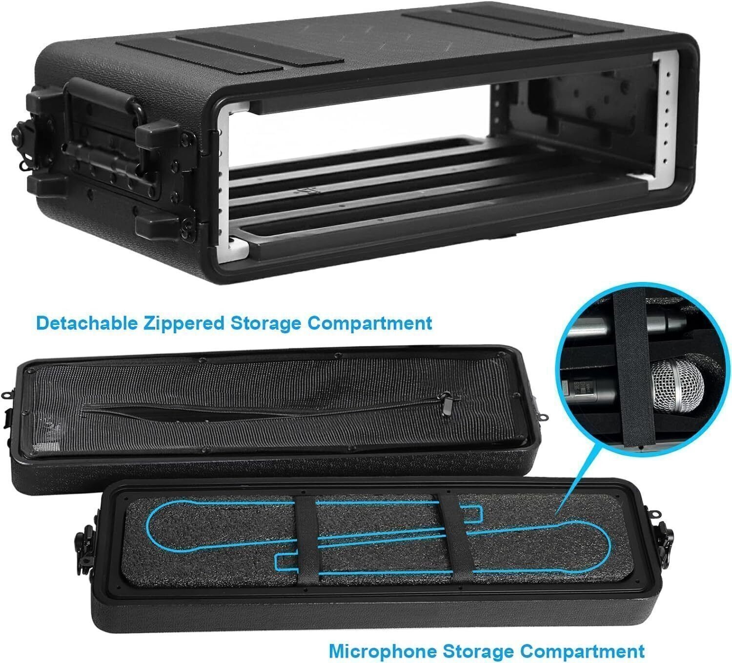 Waterproofing 2 Door W/ Microphone Compartments Rack Mount PC Amp Flight Case US