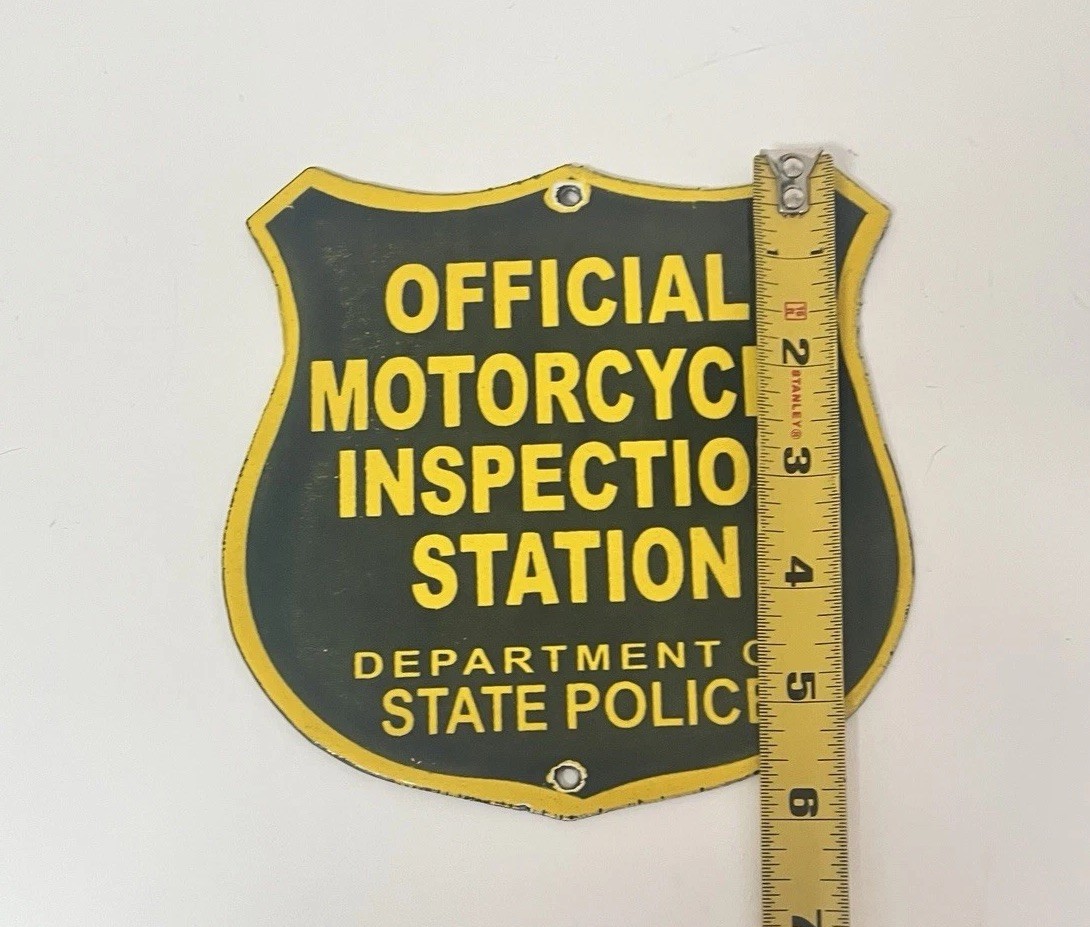 Vintage Official Motorcycle Inspection Station Porcelain Sign ~ Harley Davidson