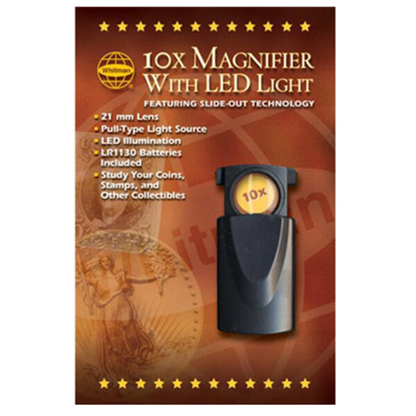 Retractable 10X Magnifier with LED Light - For Coin Grading - Official Whitman