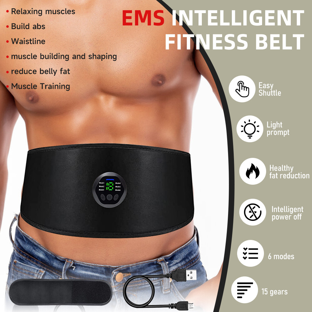 43"-59" EMS Abdominal ABS Muscle Stimulater Training Toner Fitness Workout Belt