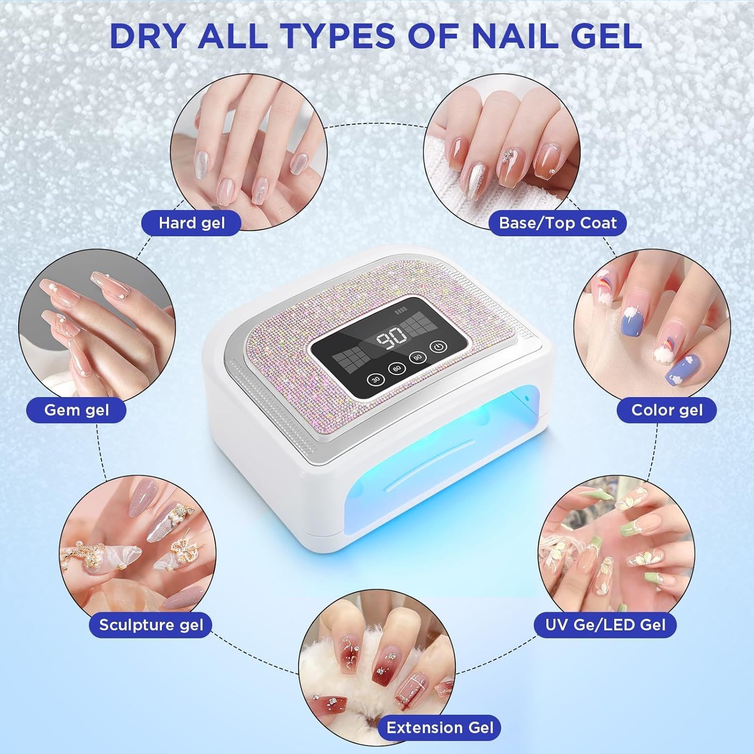 Professional Nail Lamp Cordless Rechargeable UV LED 4-Timer Mode Gel LCD Display