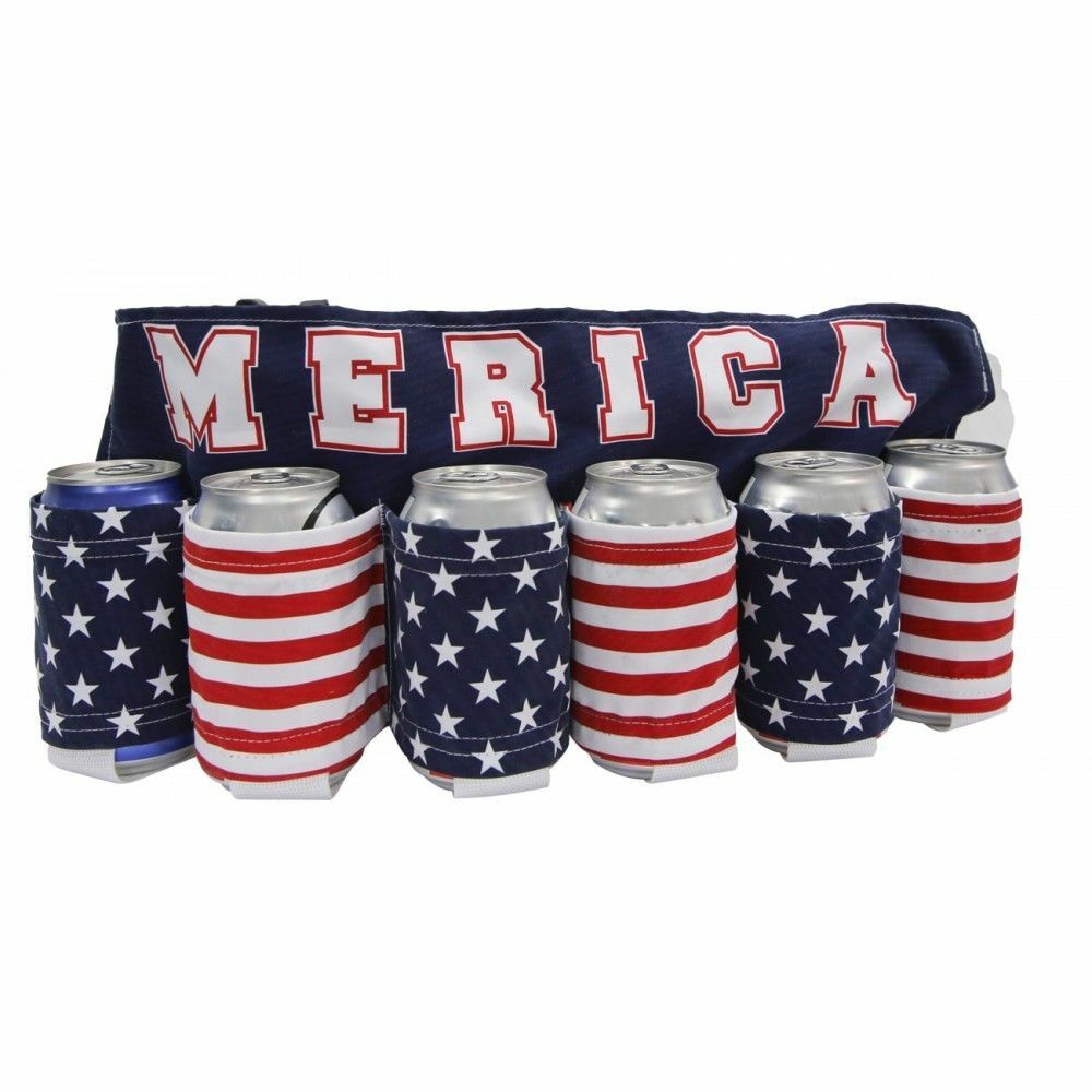 Beer Belt "MERICA" Holds 6 Pack Gag Gift, White Elephant, Office Party, Novelty