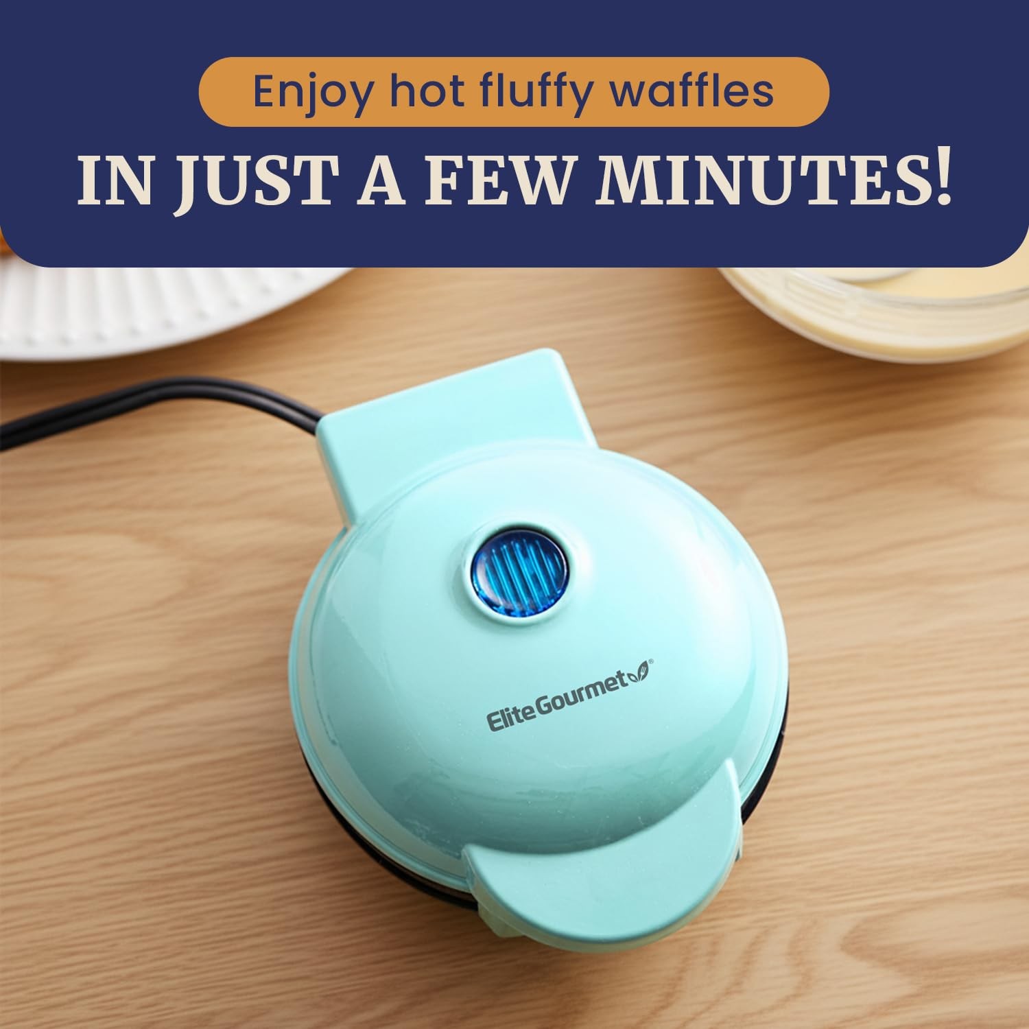 "Electric Mini Waffle Maker 4.5"" Nonstick Belgian Waffles Hash Browns Mint"