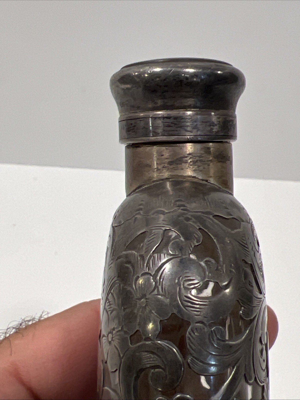 Antique Gorham .925 Sterling Silver Over Glass Overlay Flask Unmolested