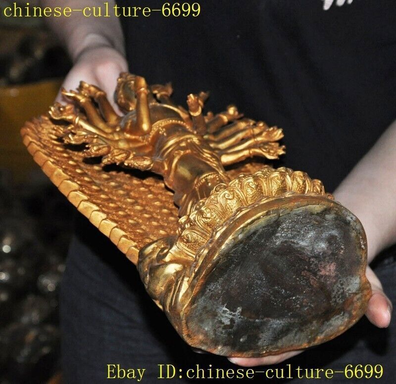 China bronze gilt Thousand-hand Avalokitesvara Kwan-yin Goddess Buddha Statue