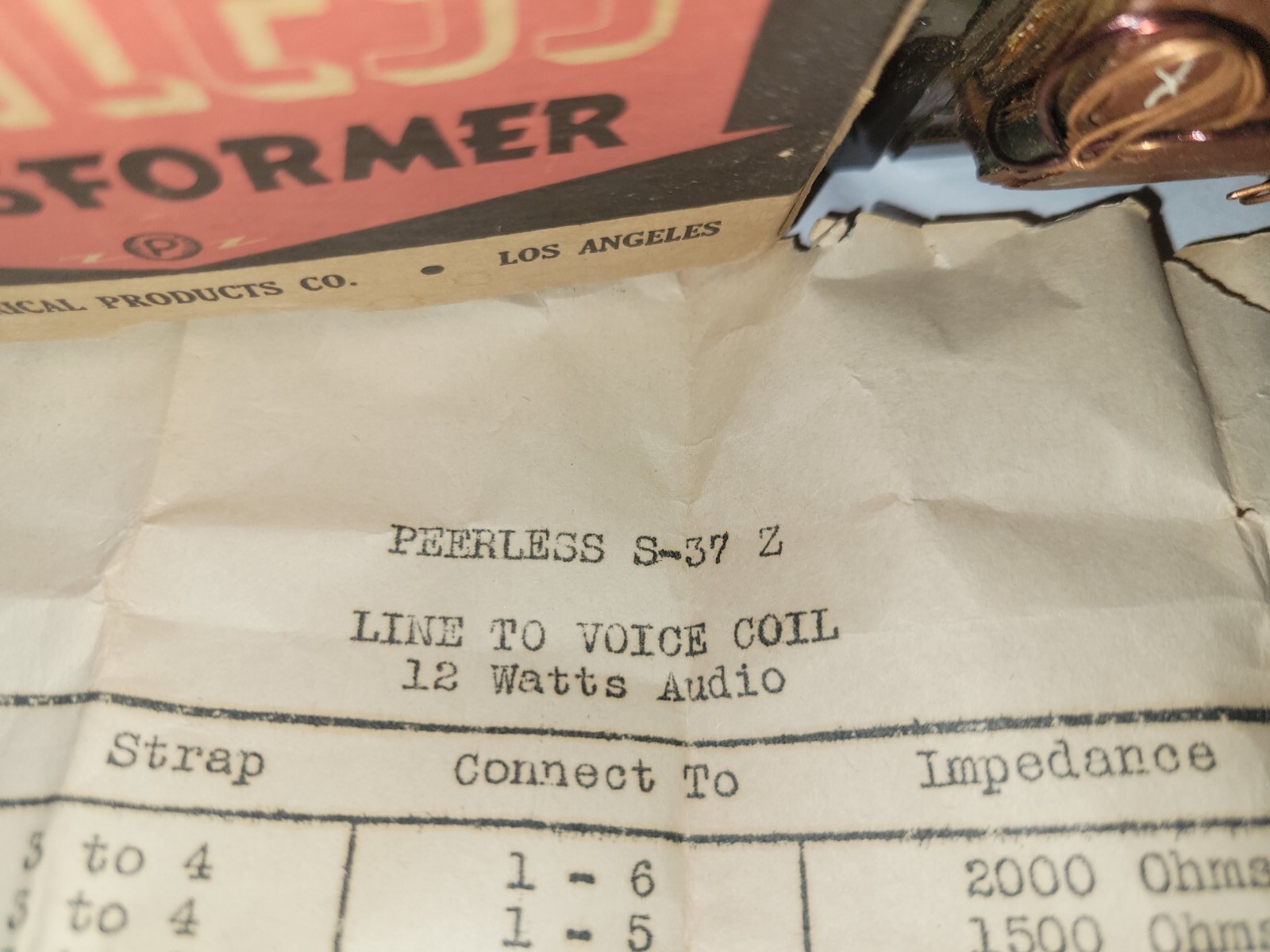 Peerless S37 Z Line To Voice Coil 12 Watts Transformer, original box
