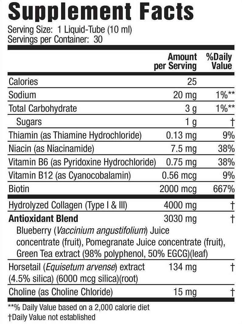 Applied Nutrition Liquid 4000 mg Collagen & Biotin Silica Drink Mix ., 30 Tubes