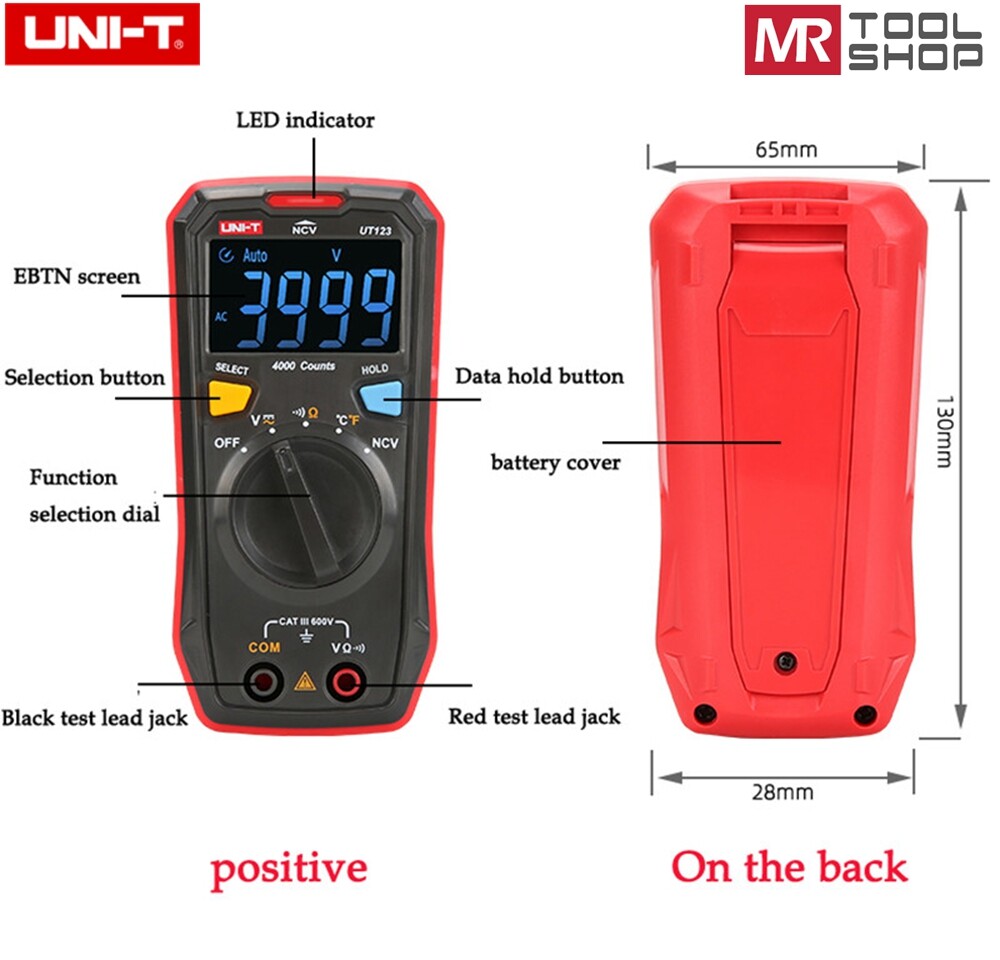 UNI-T Mini Digital multimeter AC DC Voltmeter Ohmmeter Temperature NCV Test EBTN
