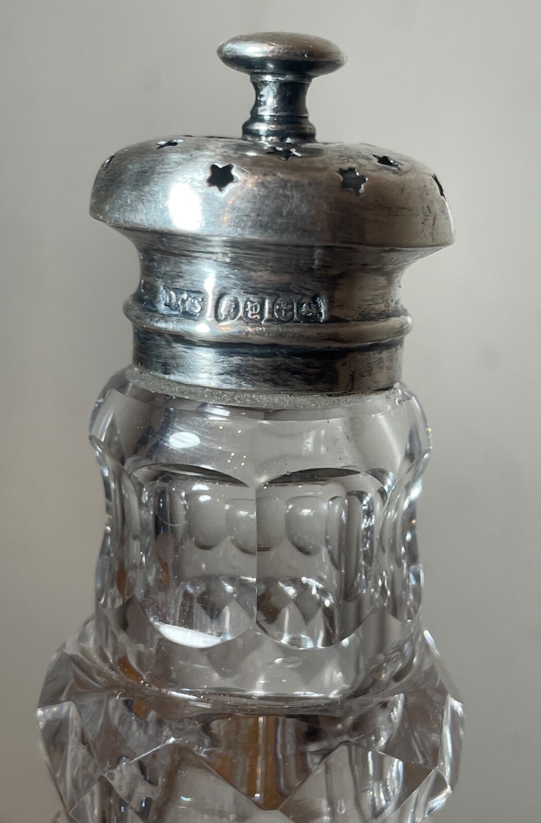 antique 1800's James Dixon & Sons sterling silver cystal sugra dredger muffineer