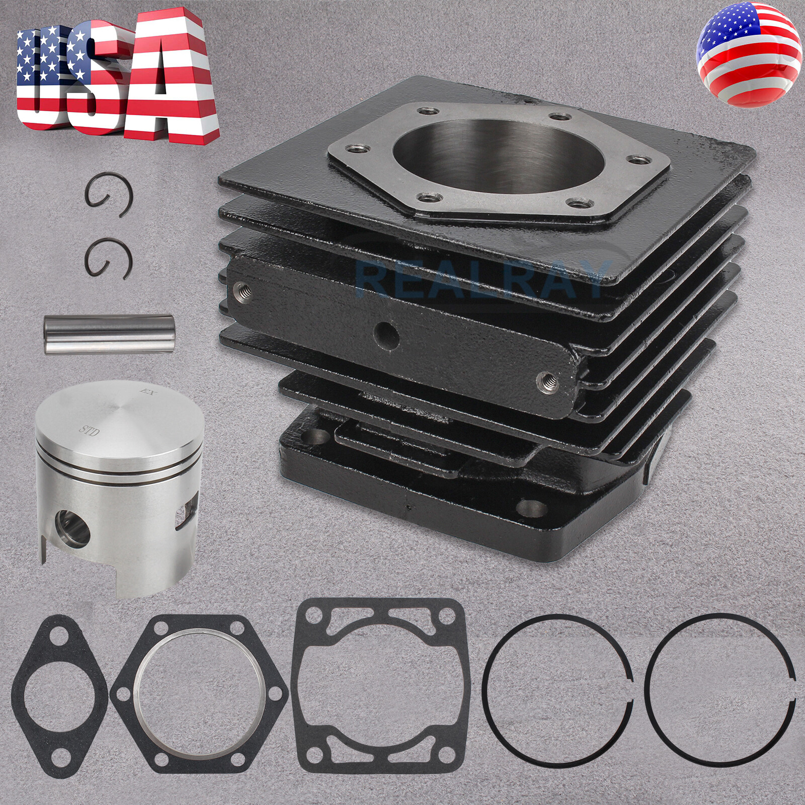 For 1976-1988 EZGO 2 Cycle Gas Golf Cart Top End Rebuild Kit Cylinder & Piston