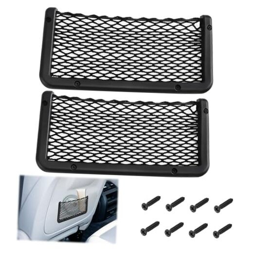 2 PCS Car Net Pocket, ABS Plastic Frame Cargo Net Storage Pockets 9 x 4.3 Inch