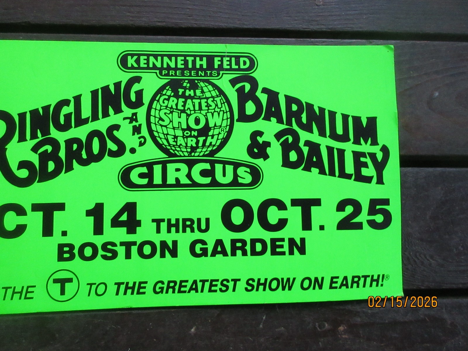 Kenneth Feld Presents Ringling Bros. Barnum Bailey Cardboard Sign Boston Garden