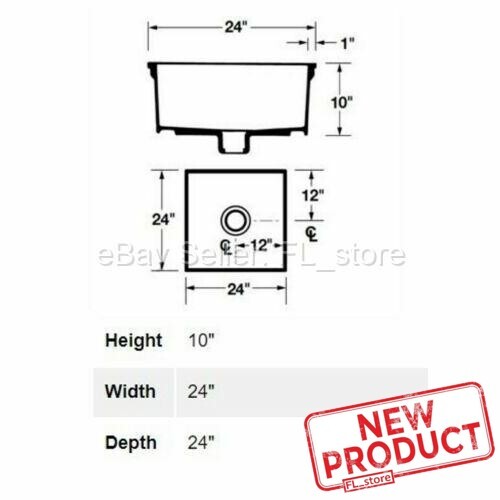 Floor Mount Mop Sink Service Basin 24 x 24 x 10" Single Bowl Center Drain White