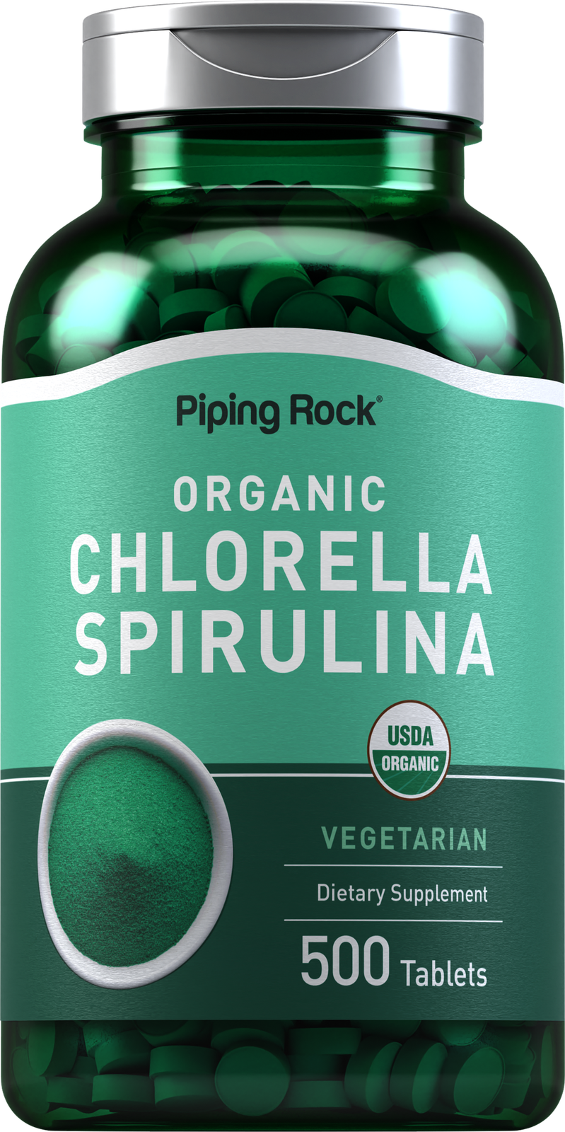 Chlorella Spirulina Organic | 500 Tablets | Vegetarian, Non-GMO | by Piping Rock