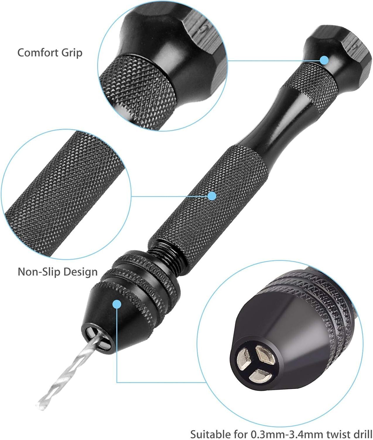 Mini Micro Hand Drill Bits Set Small Manual Keyless Chuck Pin Vise Rotary 31Pcs