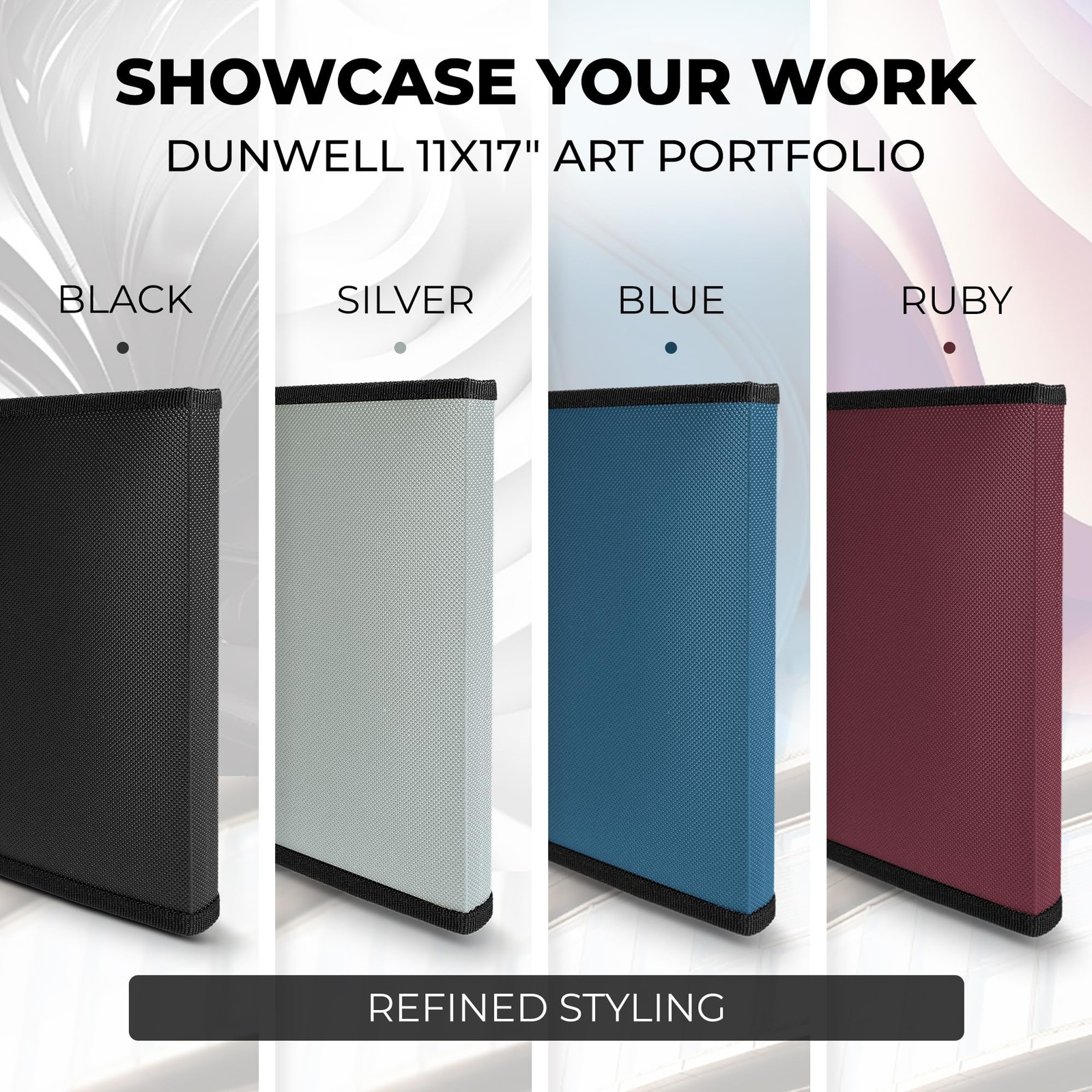 Dunwell 11x17 Art Portfolio Binder with Black Mounting Paper (Black), Large P...