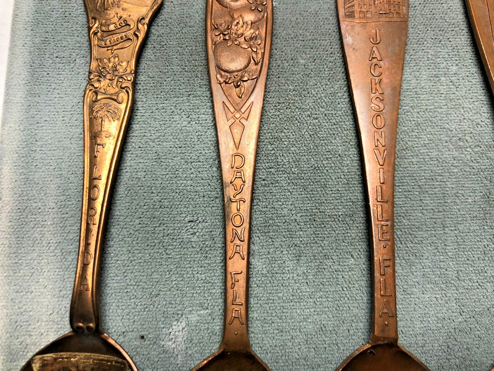 Vintage 1900's Florida Souvenir Copper Spoons Old Hotels - Lot of 6