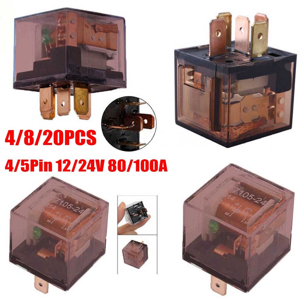 4/8/20pcs Automotive Relay 12V/24V 80/100A 4/5Pin SPDT Car Relay Control Device