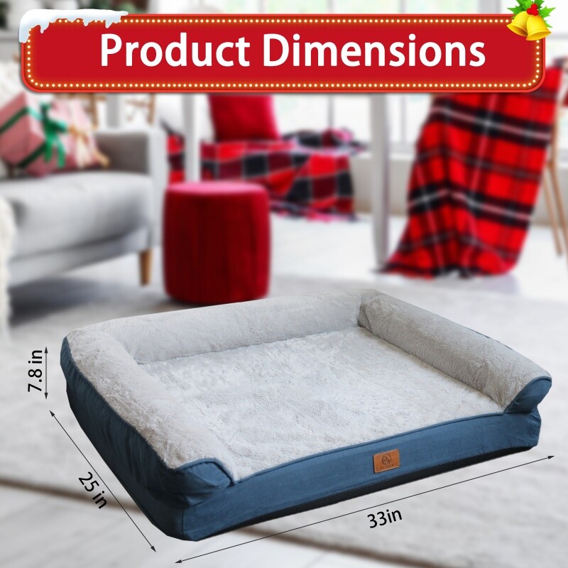 Orthopedic Medium Dog Bed 3 Side Bolster Pet Sofa Pet Dod Cushion 30x25 inch