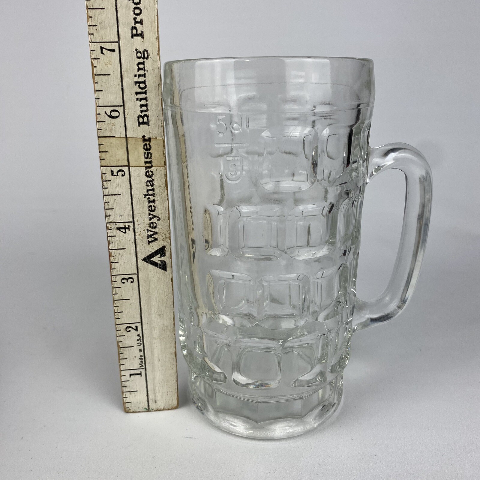 VTG Dimple Thumbprint Glass Mug Heavy Clear Pint Beer .5 L Stein Man Cave Bar