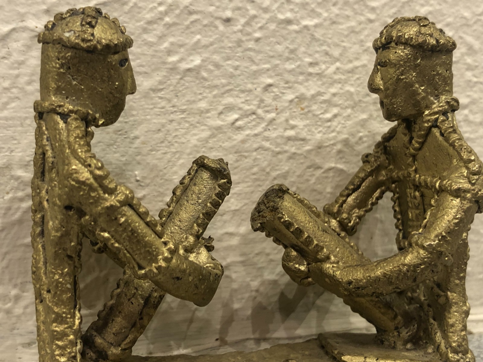 Vintage West African Tribal Folk Art Bronze Sculpture - Two Musicians Sitting