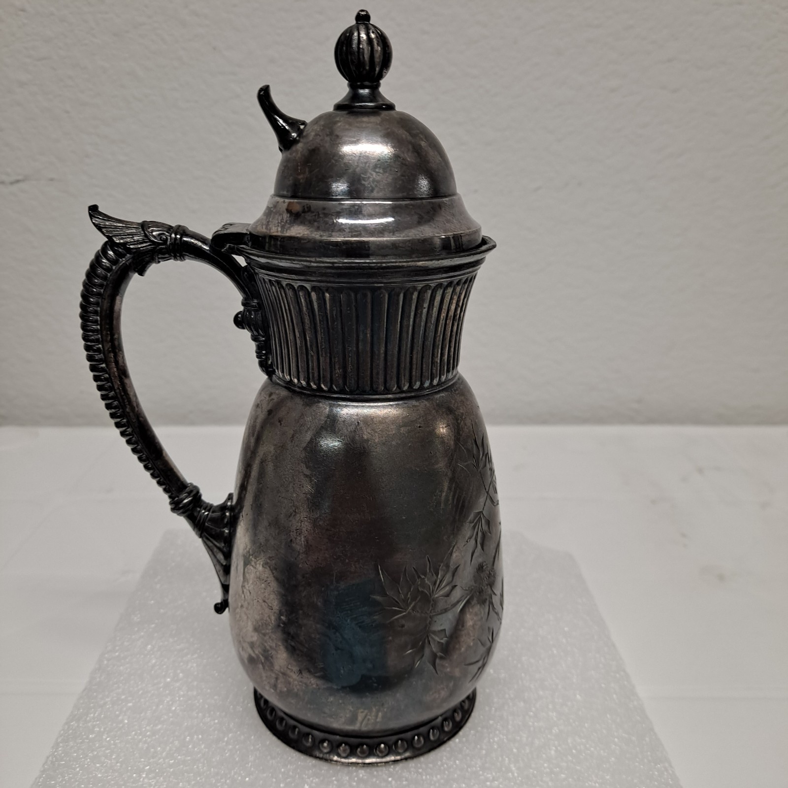 ANTIQUE 1898 VINTAGE QUADRUPLE SILVER PLATED SYRUP PITCHER BY JAMES W. TUFTS