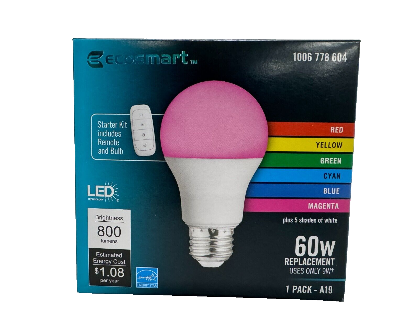 Ecosmart 60W LED Bulb, Color Changing A19 with Remote