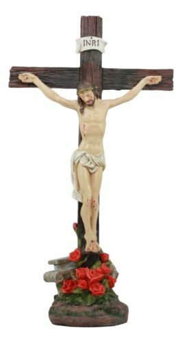 Ebros Jesus Christ On Cross W/ Rose of Sharon Base Decorative Crucifix Statue