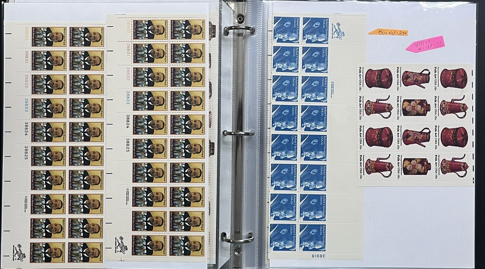 US PLATE BLOCKS, SHEETS, STRIPS, BLOCKS IN 3-RING BINDER, MNH FACE $180, LOT#93