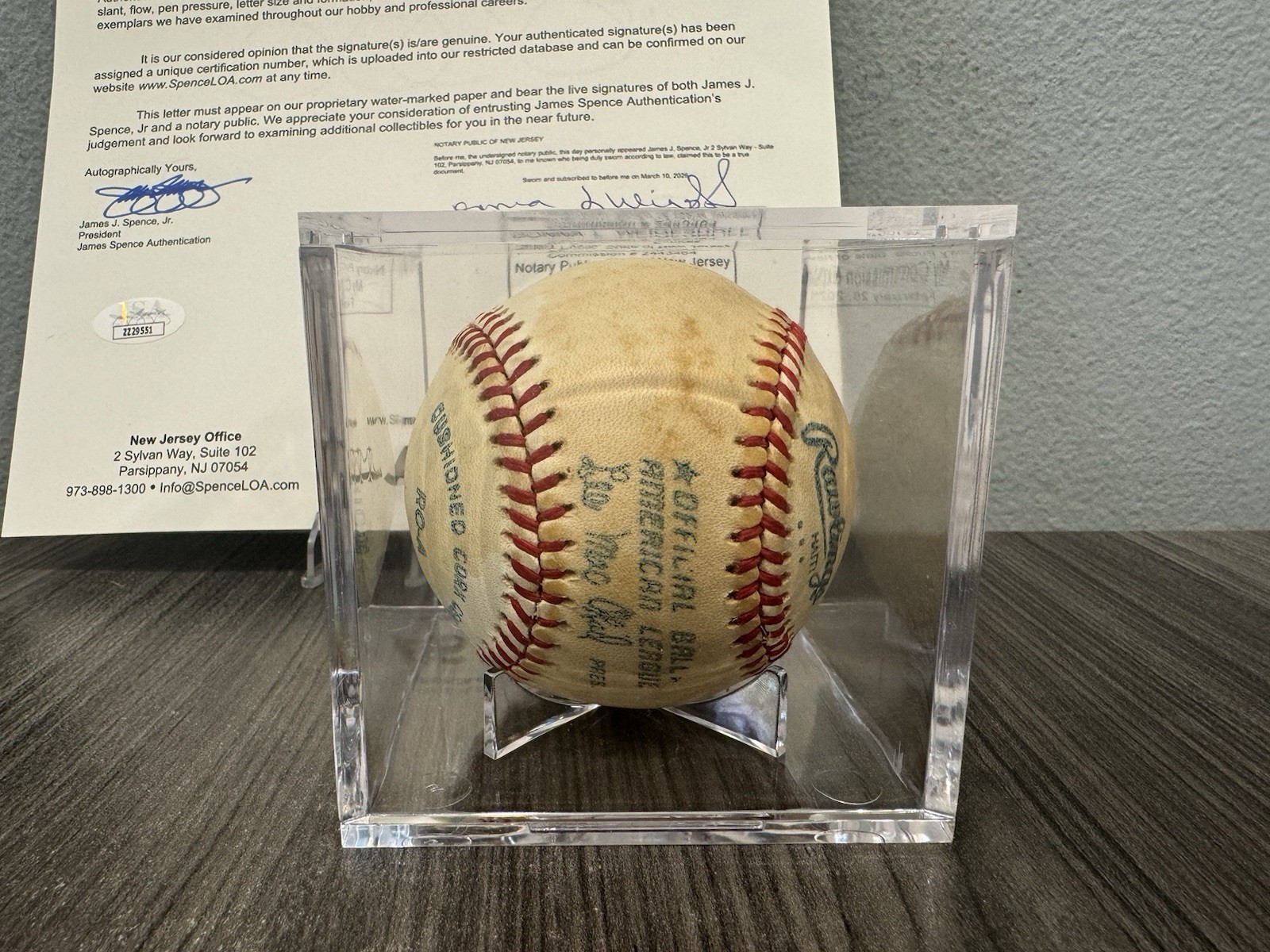 Joe DiMaggio Autographed Rawlings Baseball JSA COA ZZ29551