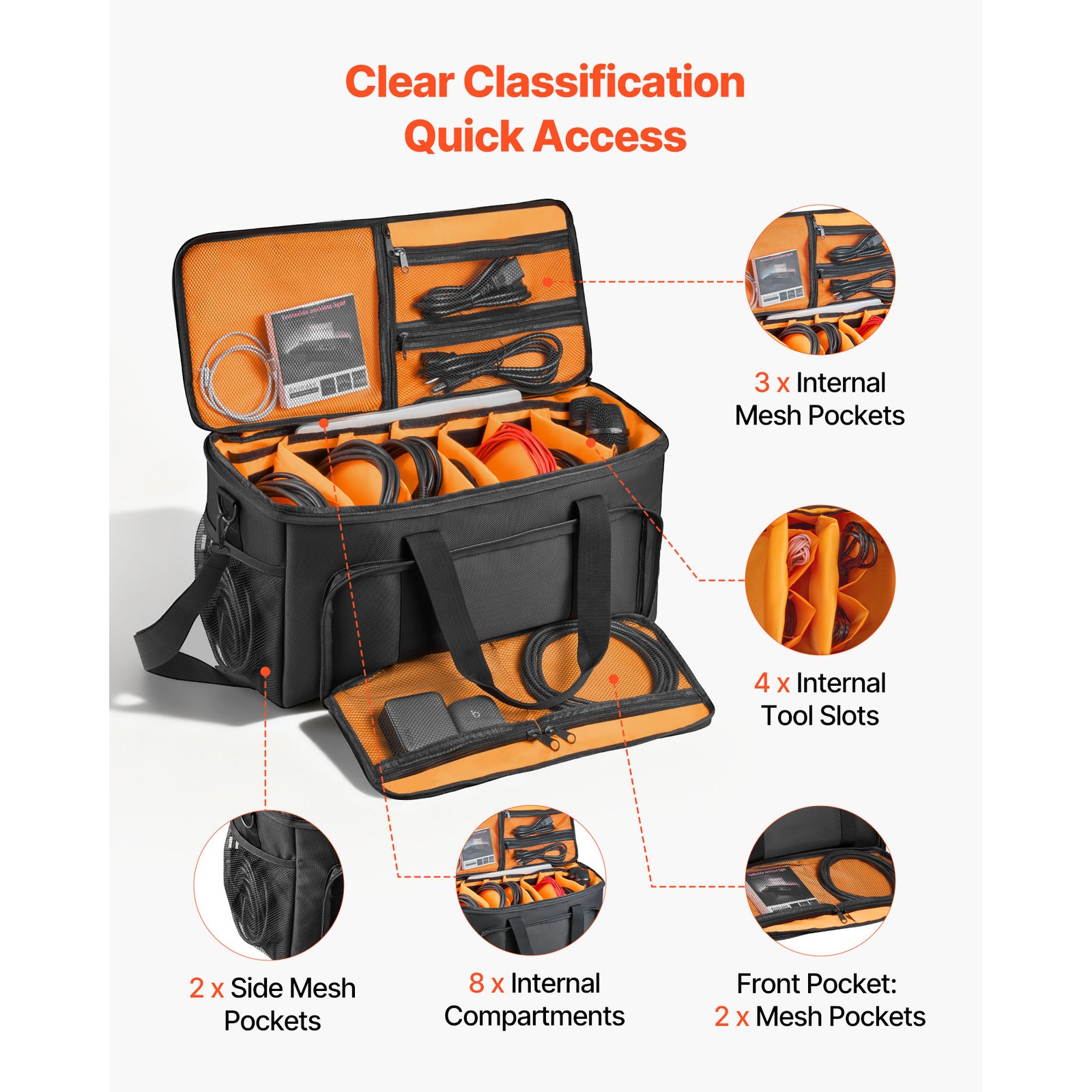 Uimoso Rolling DJ Cable Bag with Wheels, Padded Design, 6 Adjustable Dividers