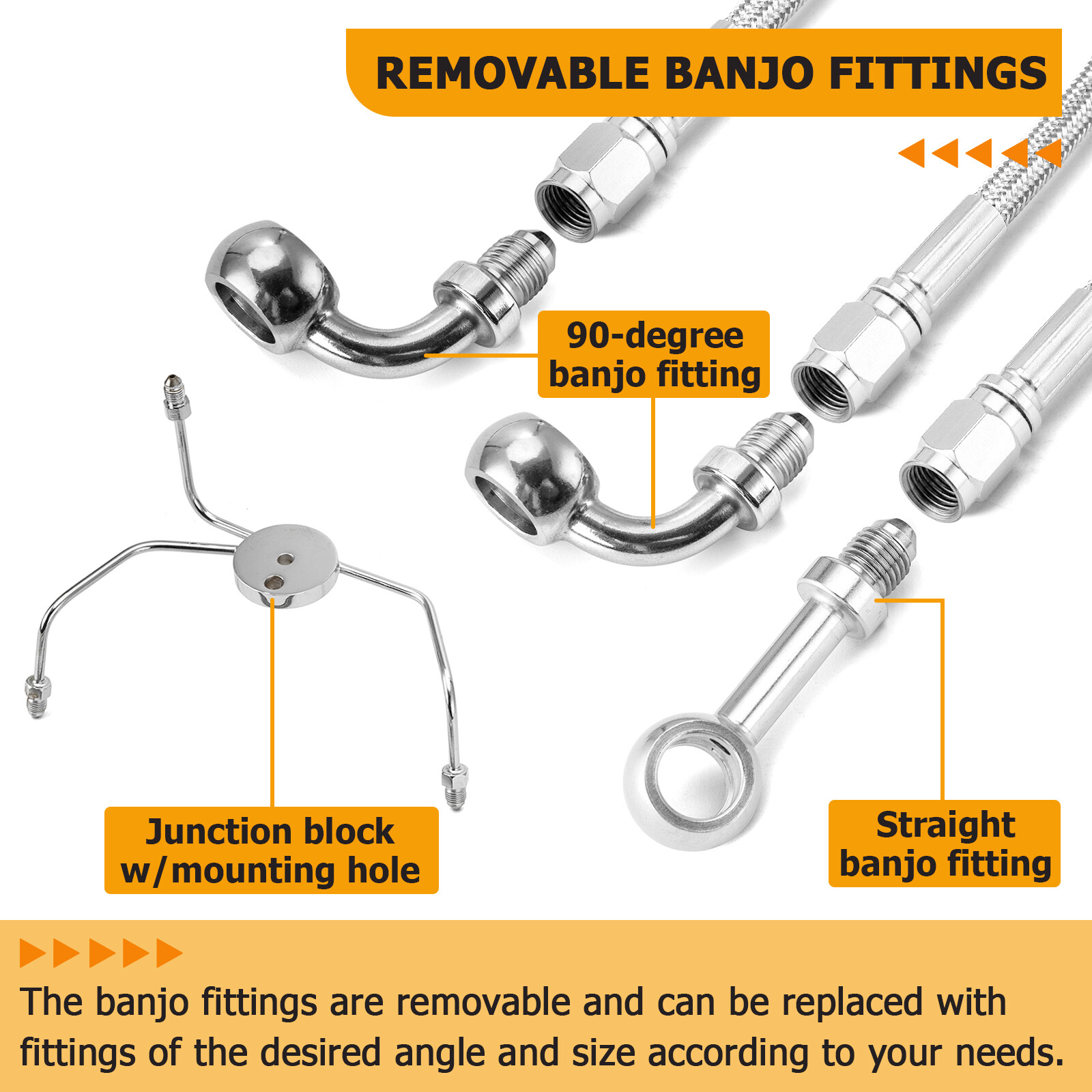 12"-14" Handlebar Braided Brake Line Kit For Harley Road King FLHR FLHRC Non-ABS