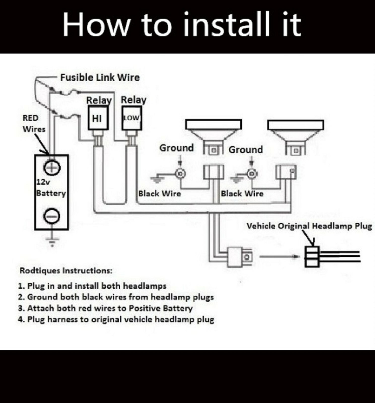 Relay Wire Harness 40A 9004 HB1 Head Light Socket Replacement Ceramic Connector