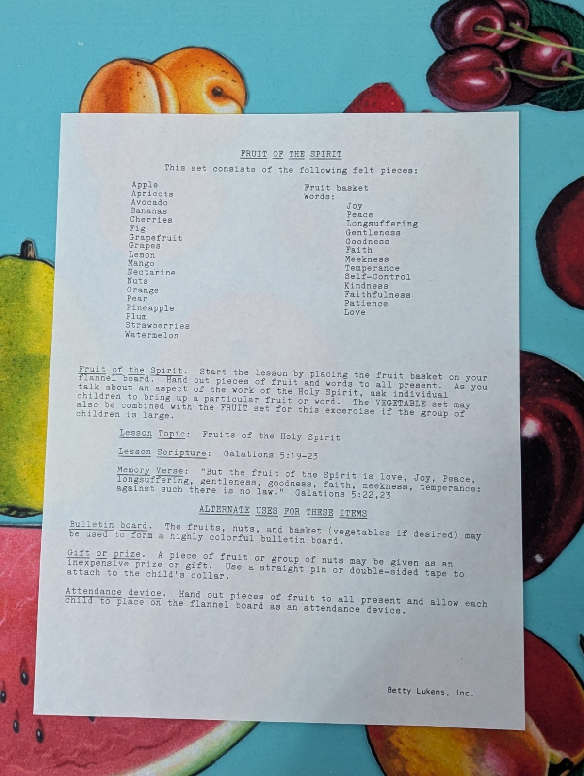 Betty Lukens Thru Bible in Felt Two Ways, Christian Armor, Trees, Fruit OfSpirit