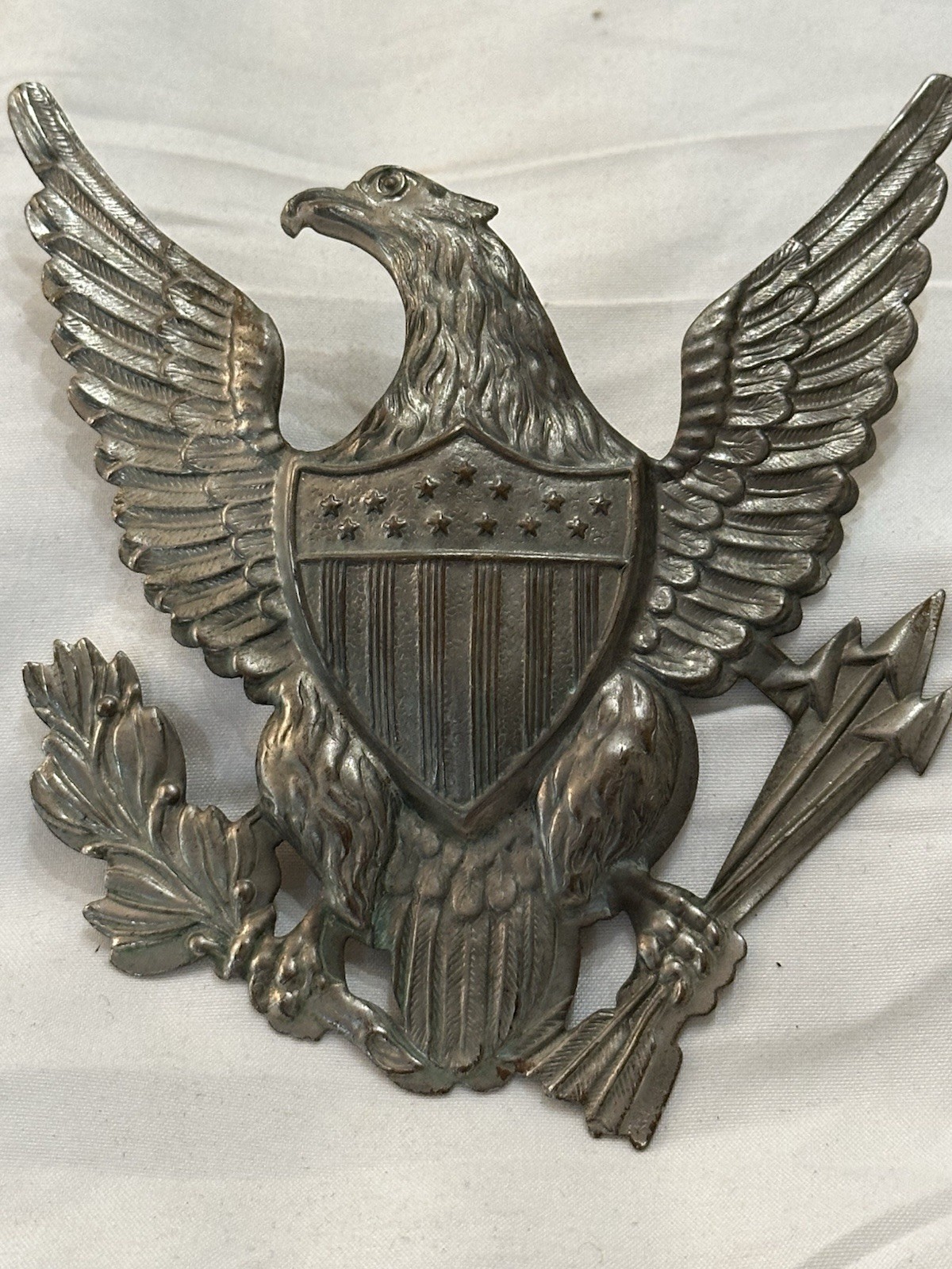 1870’s Silver On Brass Troop H, Eagle Shako Hat Plate W/ Post & Letter “B”.