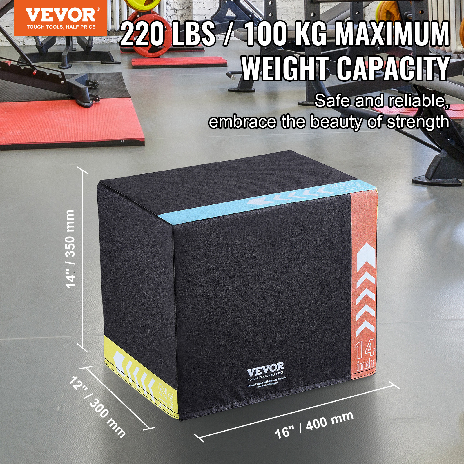 VEVOR 16/14/12 Inch 3 in 1 Plyometric Jump Box Fitness Exercise Plyo Box Cotton