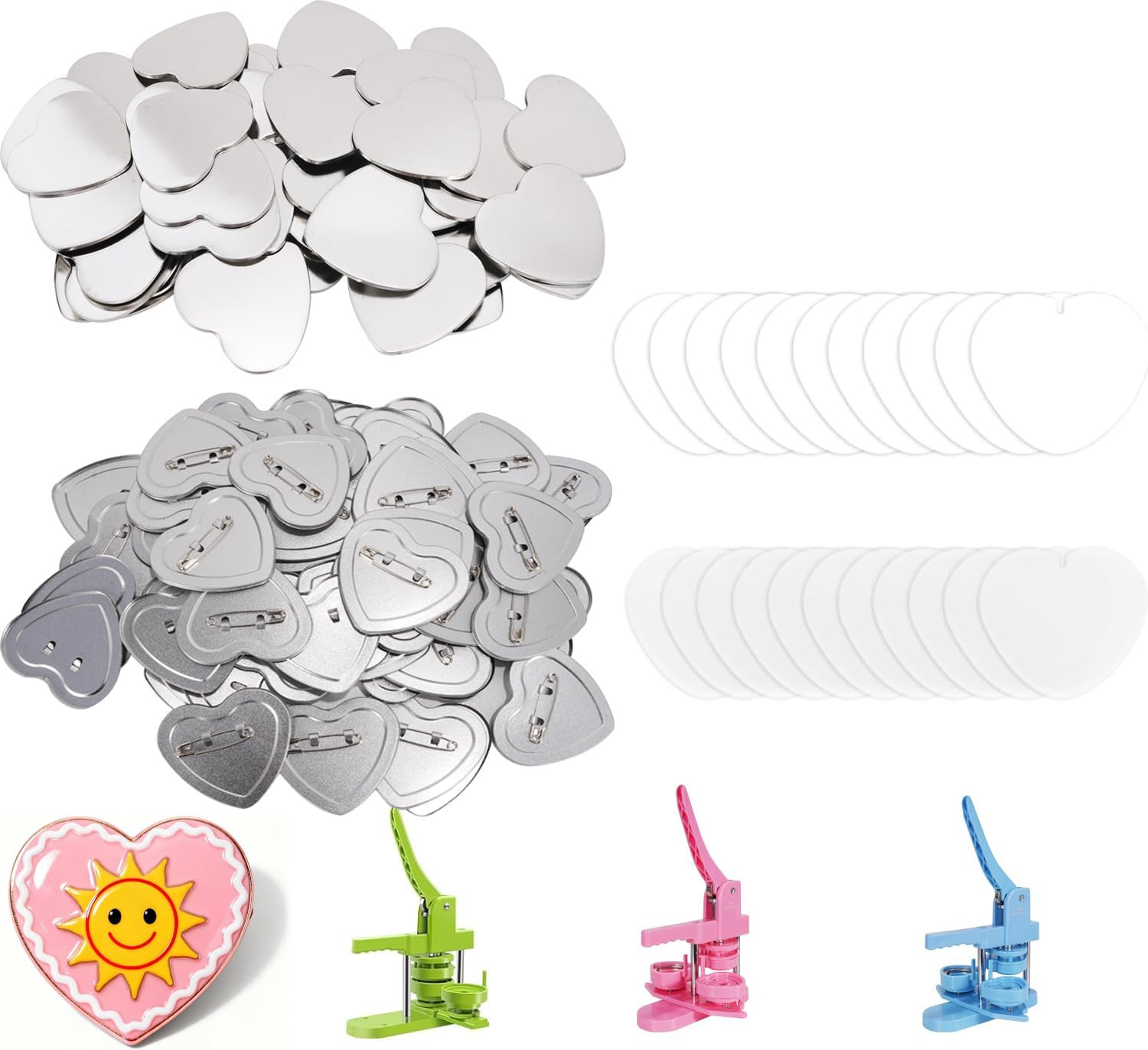 50Sets Button Parts for  Square Button Maker Machine (Heart Shaped Buttons)
