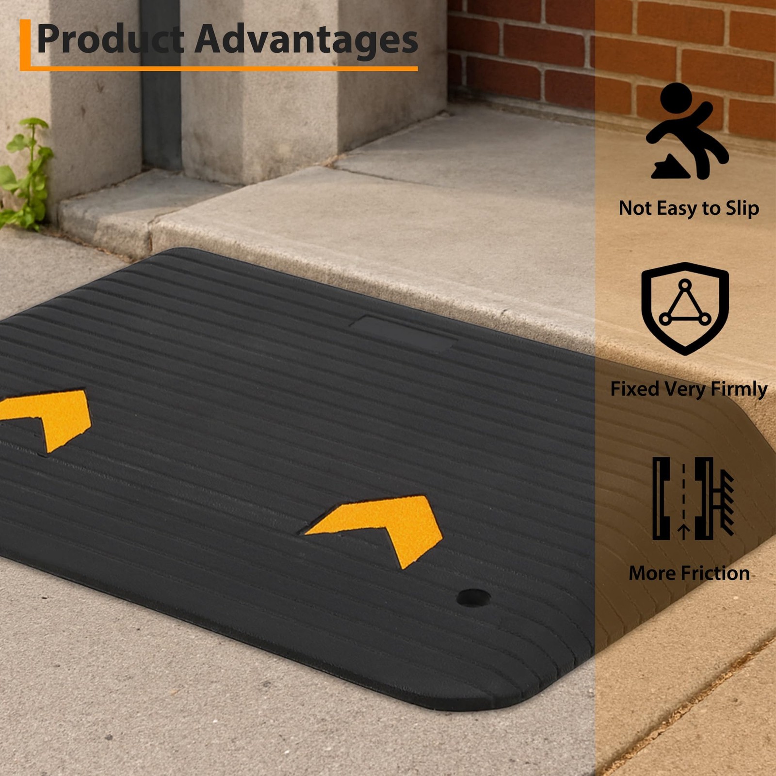 3.5 Inch Raised Rubber Threshold Ramp Cuttable Door Ramp, Portable Non-Slip Ramp