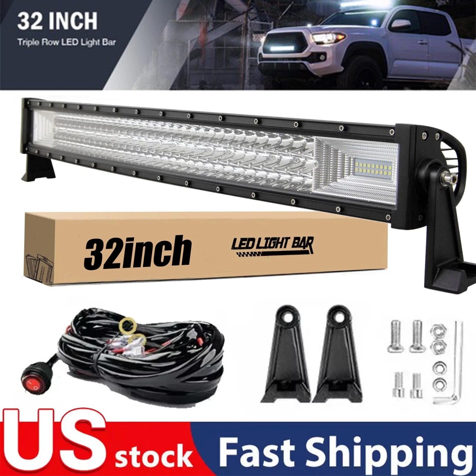 32 Inch LED LIGHT BAR Tri Row Spot Flood Combo Truck Offroad 4WD ATV SUV Light