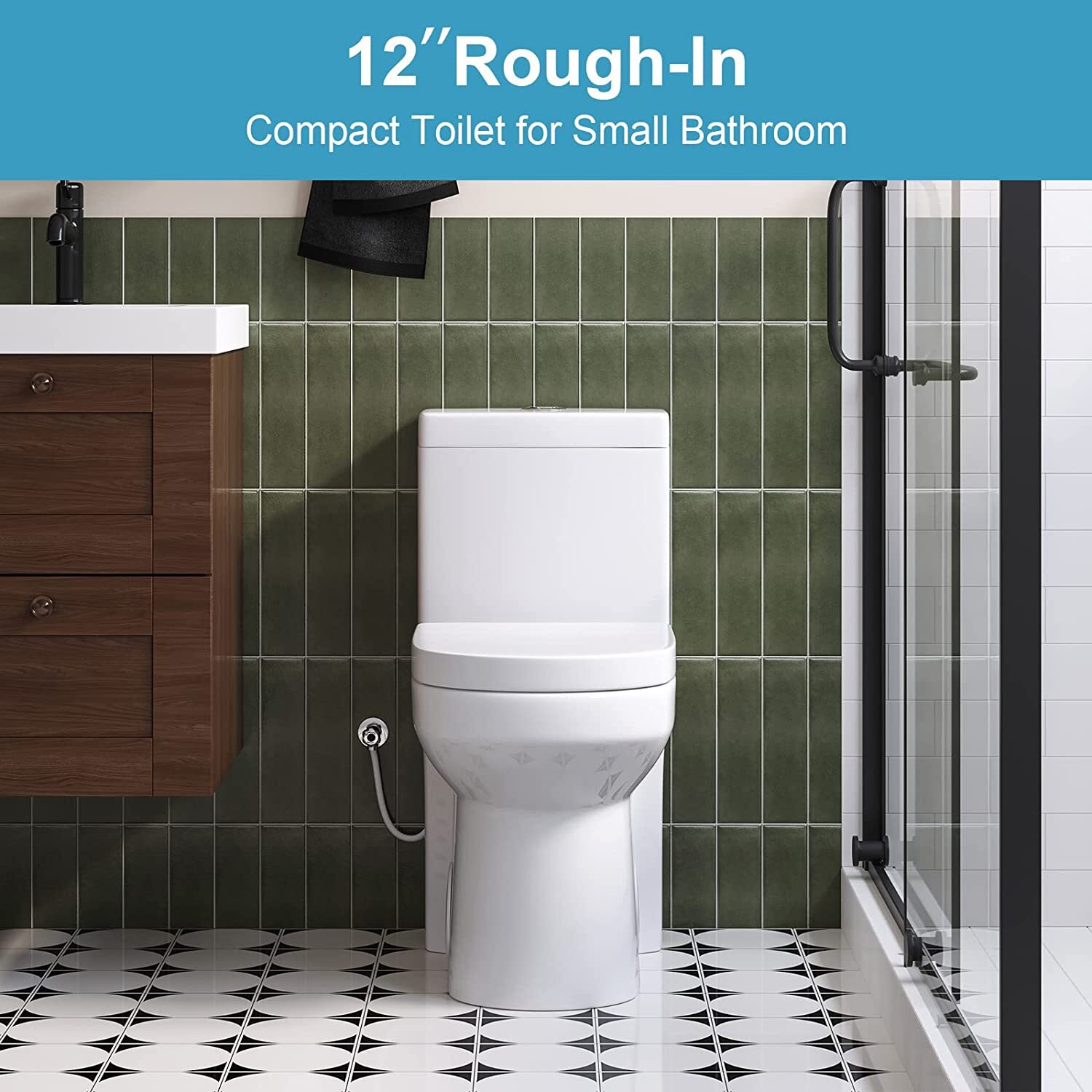 HOROW Small Compact One Piece Toilet with Soft Closing & UF Seat 12'' Rough-In