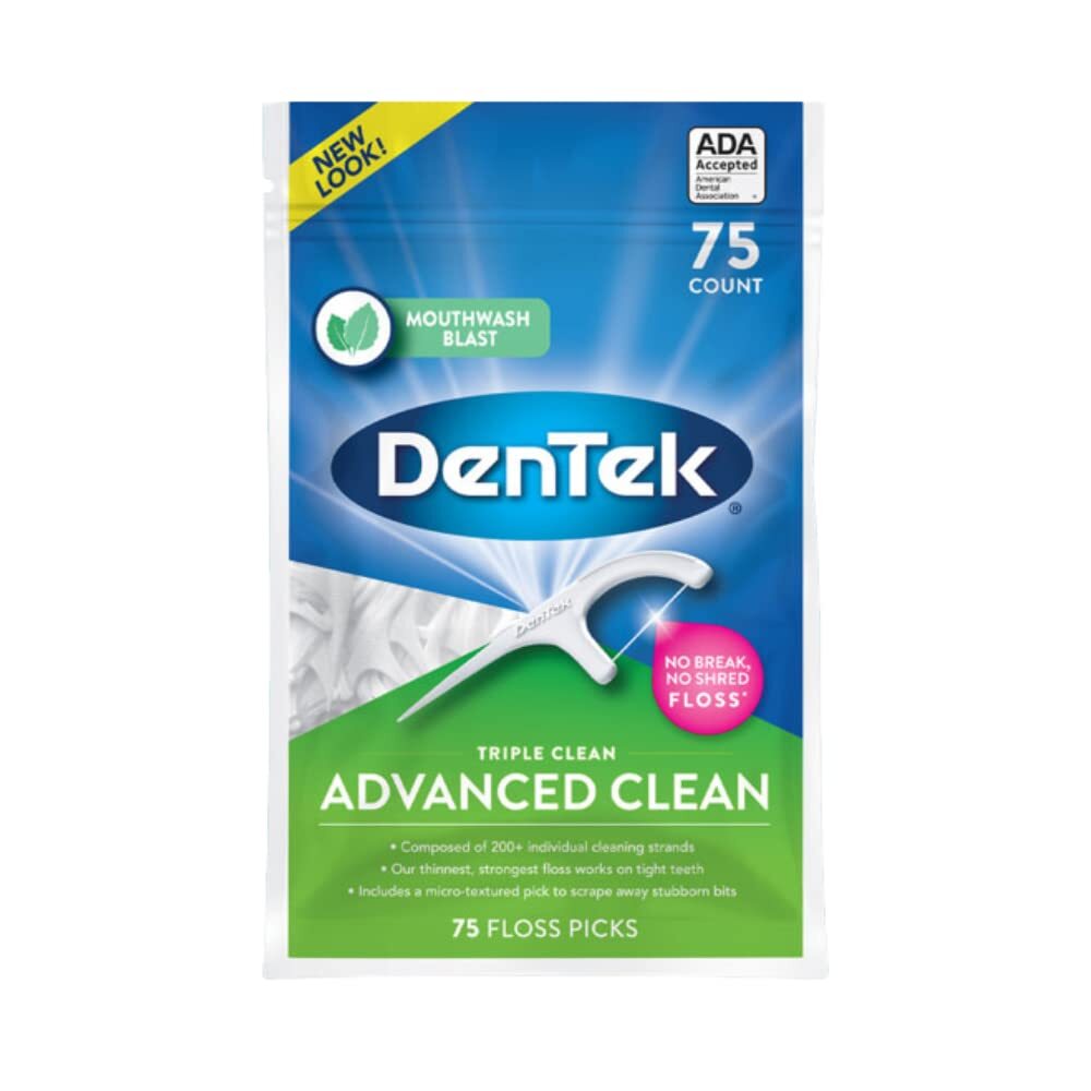 DenTek Triple Advanced Clean Mouthwash Blast Floss Picks, 75 Count, (Pack of 12)
